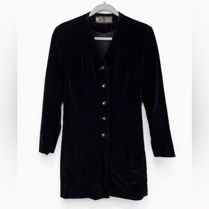 VTG Black Velvet Button Front Coat Goth Witchy Indie Women’s Medium